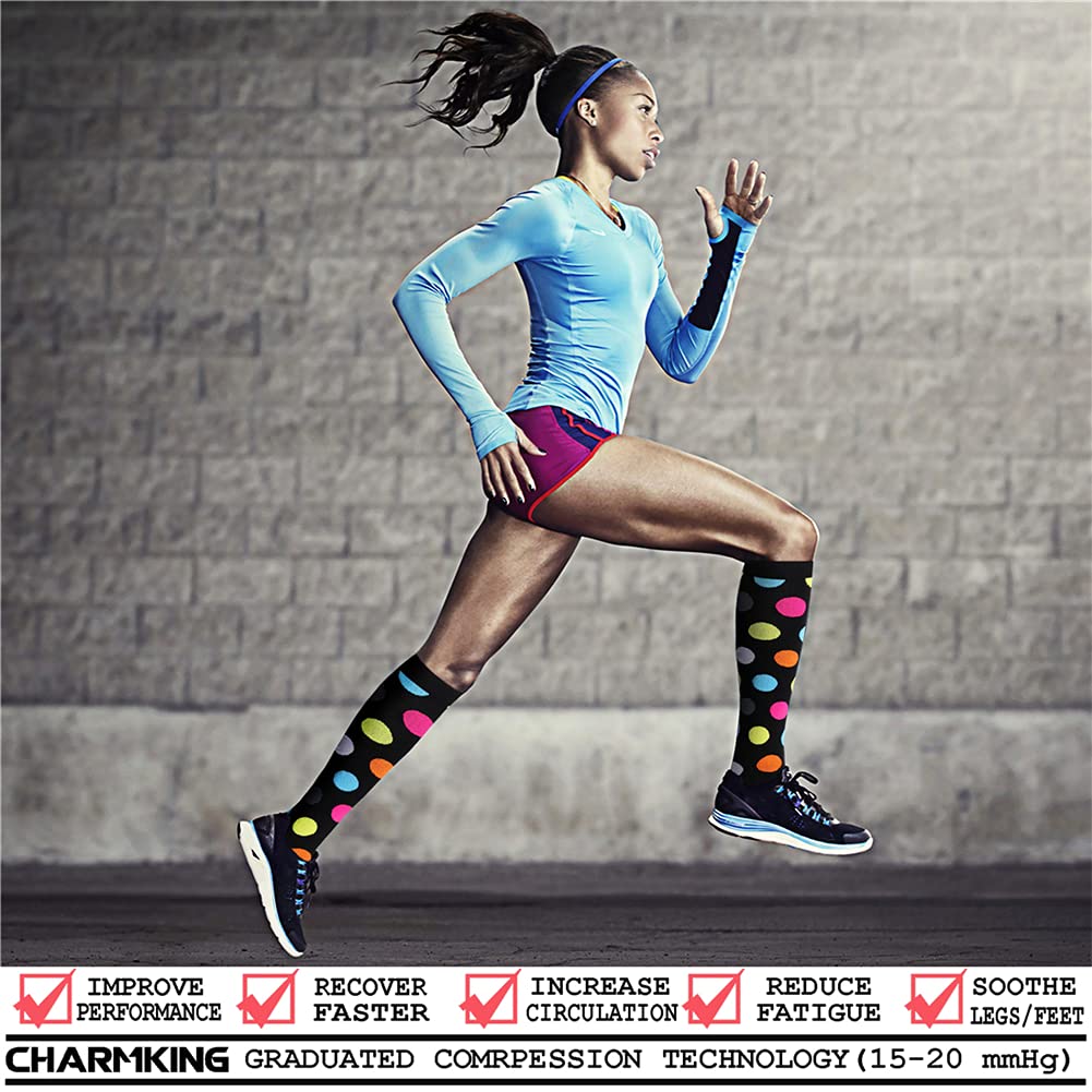 CHARMKING Compression Socks for Women & Men (8 Pairs) 15-20 mmHg Graduated Copper Support Calf Socks are Best for Pregnant, Nurses - Boost Performance, Circulation, Knee High Wide Calf(S/M, Multi 22)