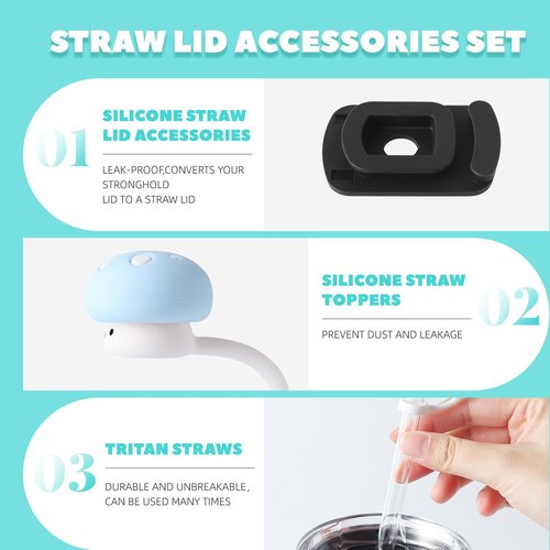 MITCHENIFY Silicone Straw Lid Accessories Set Compatible with YETI 30 oz Travel Mug, Convert Stronghold Lid to Straw Lid, Magnetic Slider Replacement, Including Straws, Spill Stoppers and Straw Covers