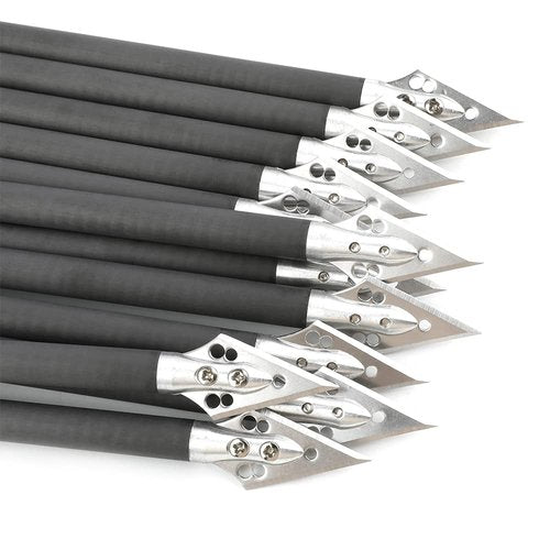 ZSHJGJR Archery 8 inch Crossbow Bolts Carbon Arrows 2" Red Vanes with Steel Broadhead Tips for Crossbow Hunting Shooting Targeting 6/12/24pcs (red, 12)