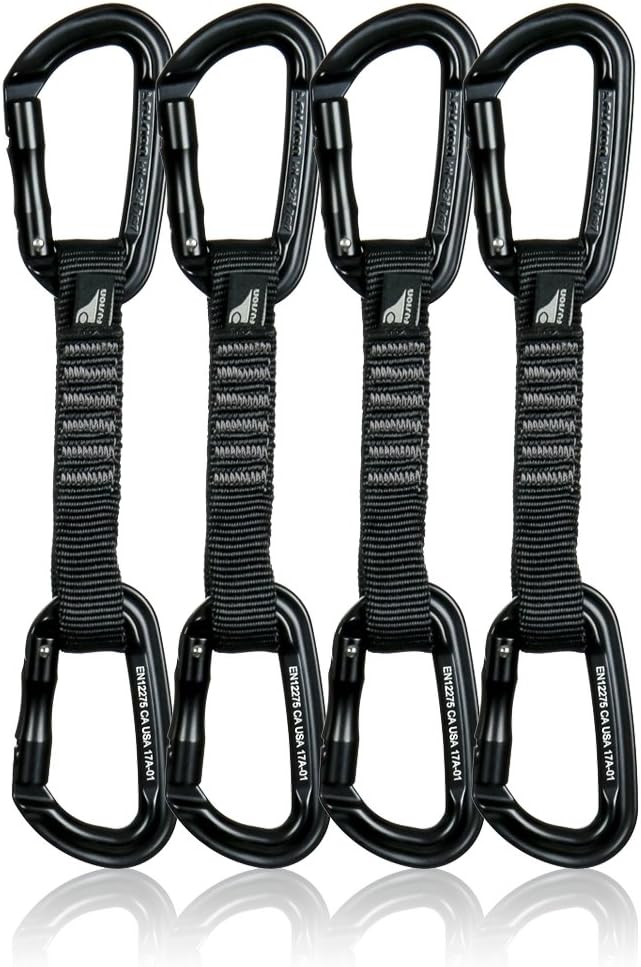 Fusion Climb 4-Pack 12cm Tactical Military Rescue Quickdraw Set with Contigua Straight Gate Black/Contigua Straight Gate Black Carabiners
