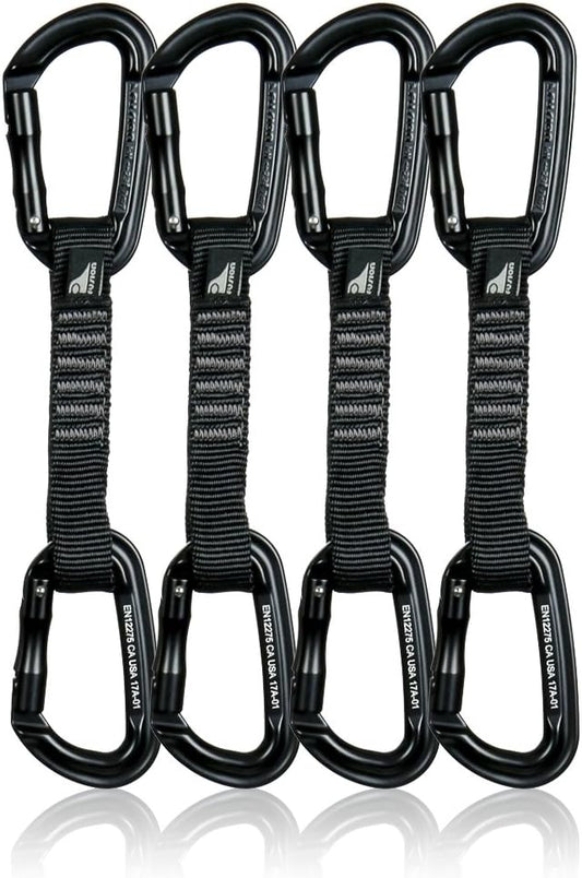 Fusion Climb 4-Pack 12cm Tactical Military Rescue Quickdraw Set with Contigua Straight Gate Black/Contigua Straight Gate Black Carabiners