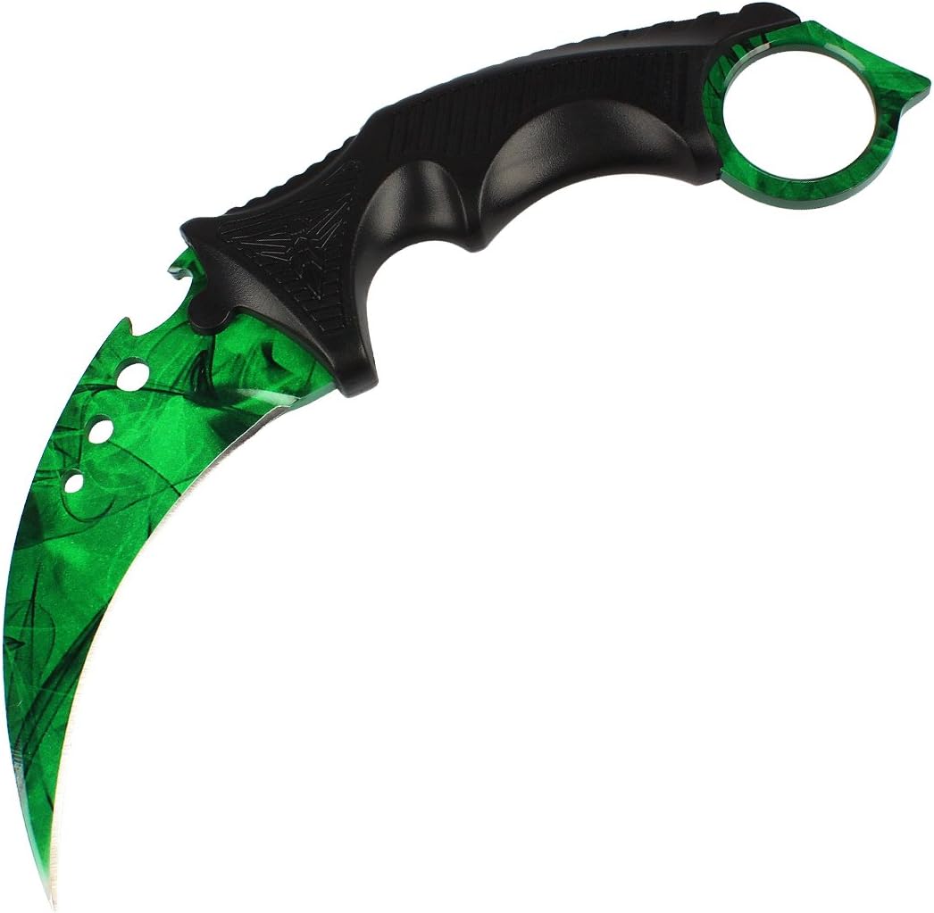 Andux Karambit with Holes Camping Hunting Tool with Cord ZD-02 (Grass Green)