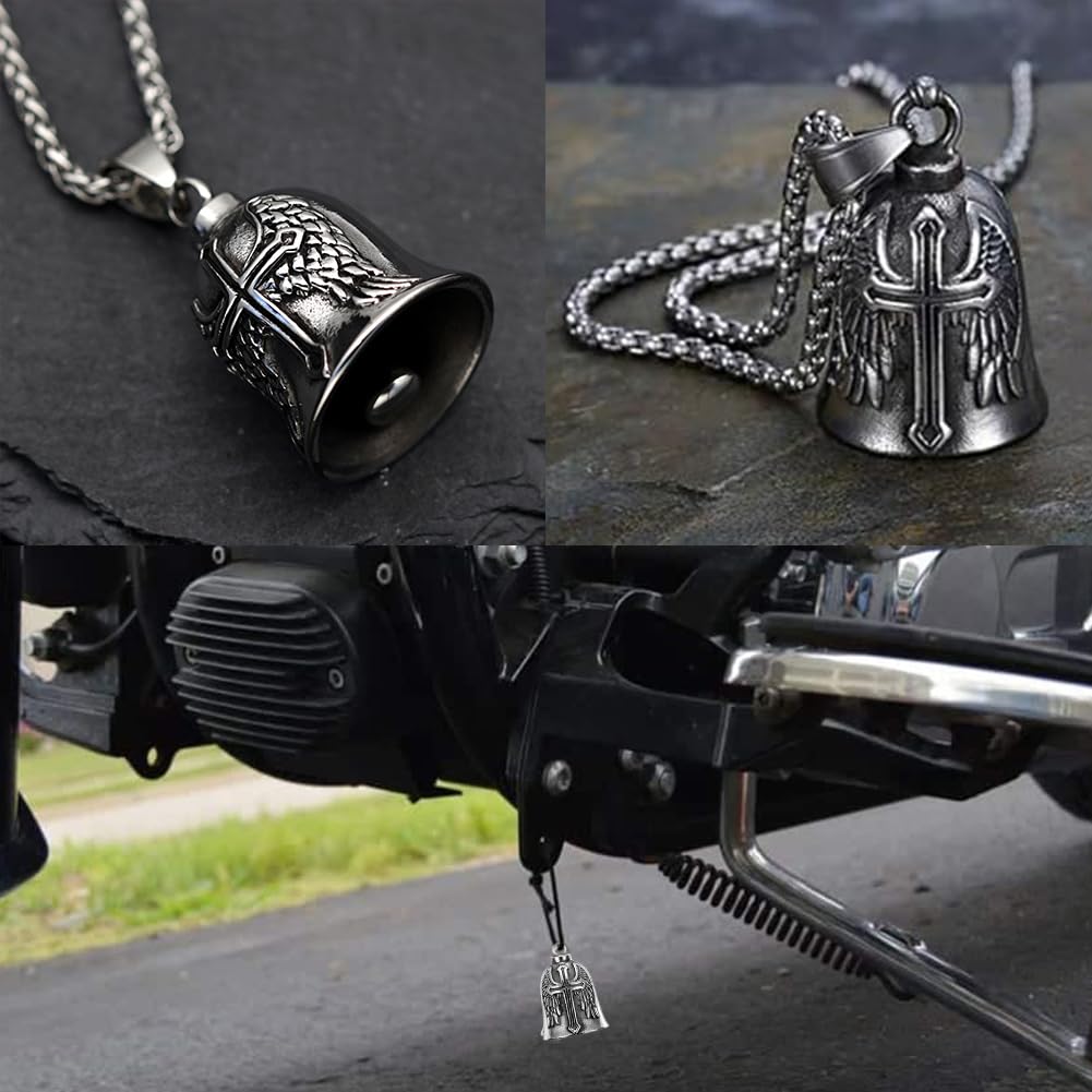 Jvuouxy Guardian Angel Motorcycle Bell Handful Good Luck Bells & Keyring Drive Safe Pendant Accessories Lead-Free Pewter Bike Bell Good Luck Gift for Men Women Guard Riding Safety