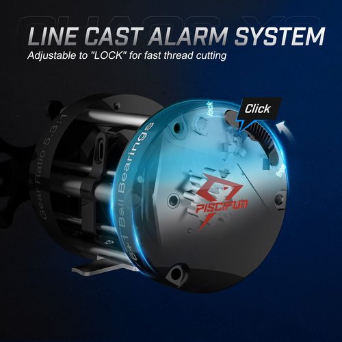 Piscifun Chaos XS Baitcasting Fishing Reel, Reinforced Metal Body Round Baitcaster Reel, Smooth Powerful Saltwater Inshore Surf Trolling Reel, Conventional Reel for Catfish (Black 50 Right Handed)