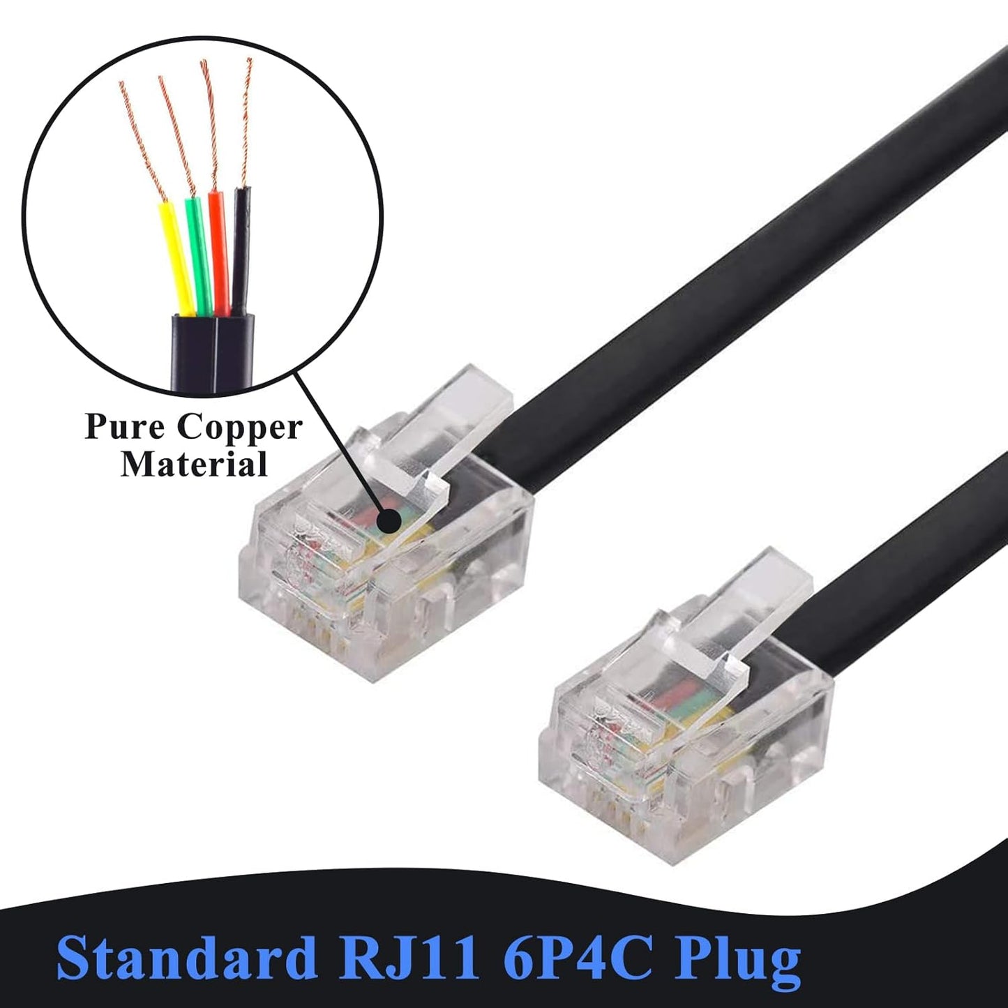Phone Cord 15FT, Landline Telephone Cable with RJ11 Plug, Includes Telephone Inline Coupler RJ11 Splitter and 10pcs Cable Clips(White)
