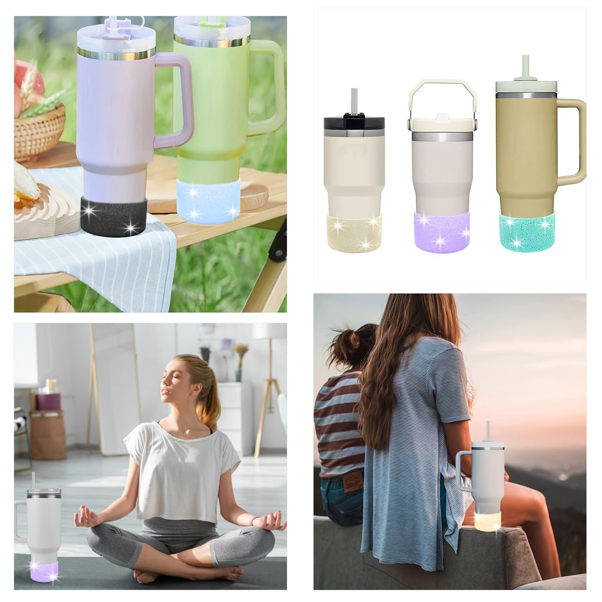 6 PCS Protective Glitter Silicone Boot, Bling Anti Slip Bottom Cover Bumper Cover Glitter Reduces Dents Sleeve, with All Water Bottles with Bottom Width of 2.85-3.56in Tumblers & Water Glasses