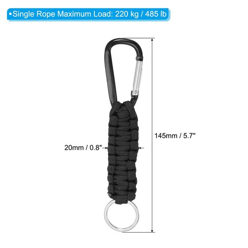 PATIKIL Paracord Keychains, 4 Pcs Braided Paracord Keychain Clip Paracord Lanyard with D Hook Clip for Outdoor Camping Hiking, Black