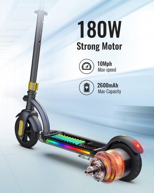 Gyroor H40 Kids Electric Scooter, 180W Motor, Up to 10 MPH, LED Display & Colorful Lights, Adjustable Height, for Boys & Girls Ages 8-12, Great Birthday Gift,H40-Gold