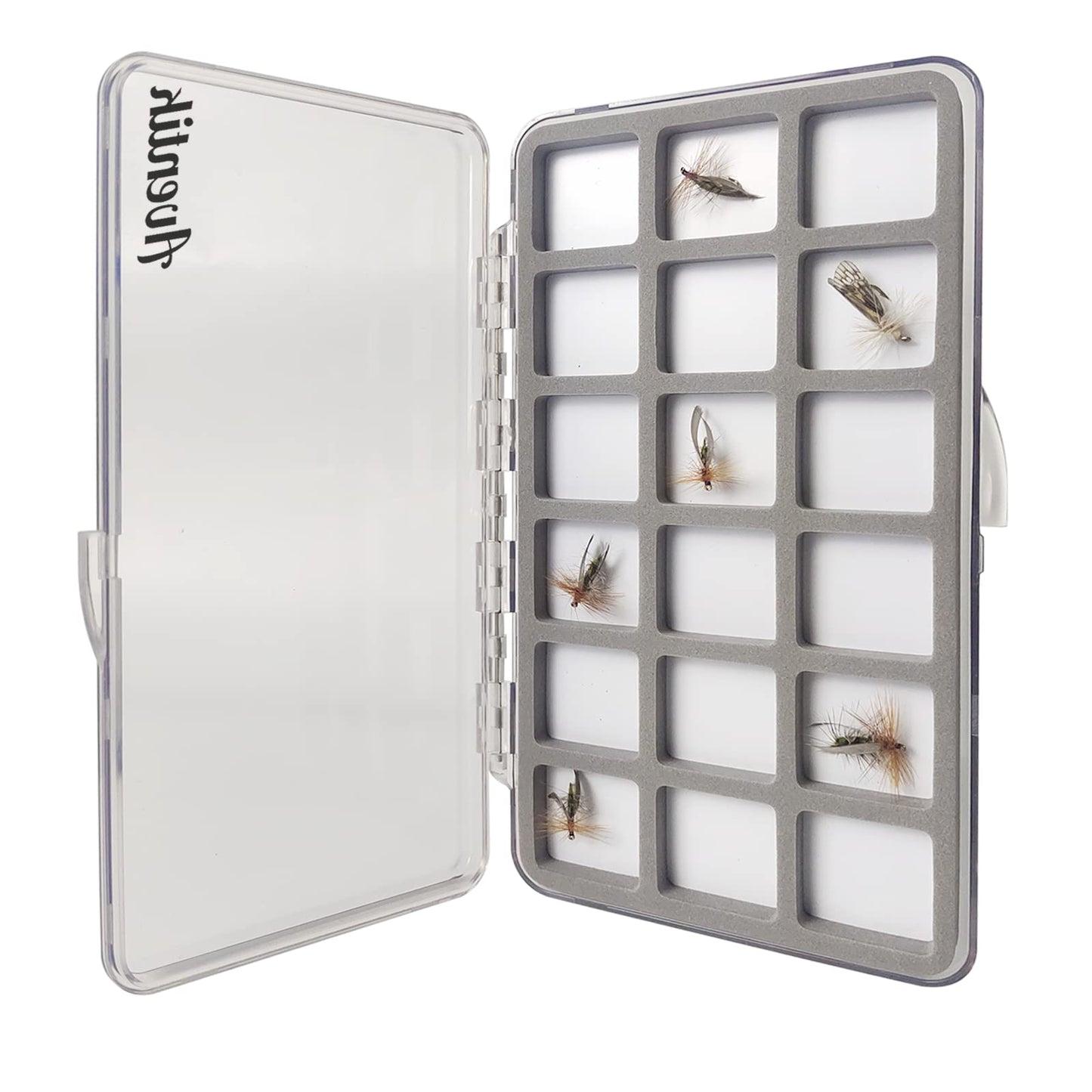 Aventik Fly Fishing Boxes Super Slim Transparent Design Magnetic Pad Compartments Tackle Foam Boxes 7.3X3.8X0.5inch（2-H34-18C)