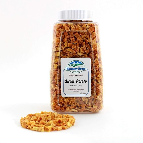 Harmony House Foods Dried Sweet Potato, diced (19.5 oz, Quart Size Jar) for Cooking, Camping, Emergency Supply, and More
