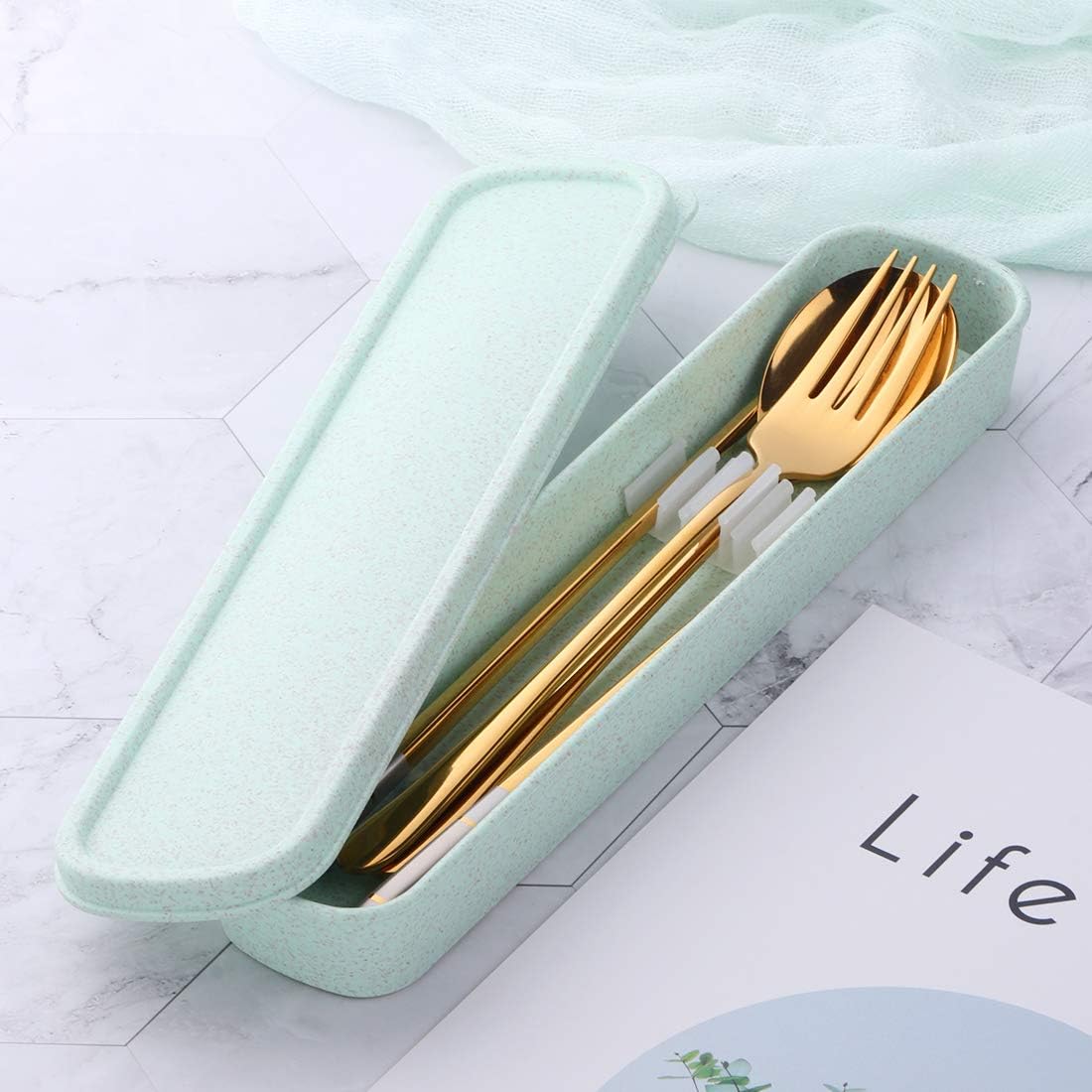 3 PCS Outdoor Flatware Set Fork Spoon Chopsticks/Travel Flatware Set with a Case