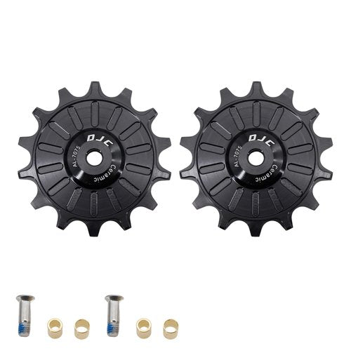 DJC Bike Ceramic Bearing Pulley Wheel 2pcs Guide Roller 11T 12T 13T 14T 15T 16T 17T MTB Road Bike Rear Derailleur for Shimano for Sram Pulley(Black 2pcs 11T)
