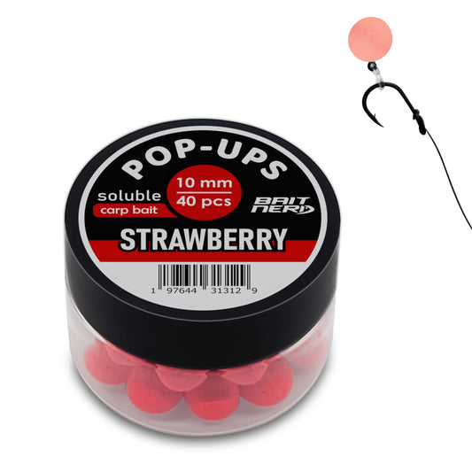 Bait Nerd 40pcs, 10mm, Strawberry Natural Premium Floating Pop-Up Boilies | Carp Fishing Bait | for Hair Rig, Chod Rig, Flat Feeder | Carp, Buffalo, Catfish