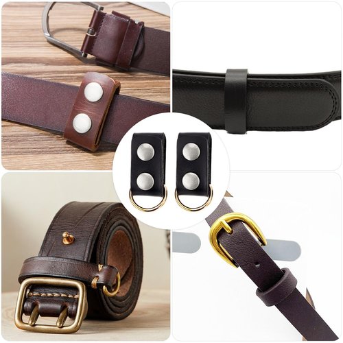 GORGECRAFT 2Pcs Black Leather Belt Keepers Loop Stays Belt End Holder Retainer with 2PCS Iron D Rings Belt Loop Keepers Keychain for Belt Fixing Outdoor Sports Men Women