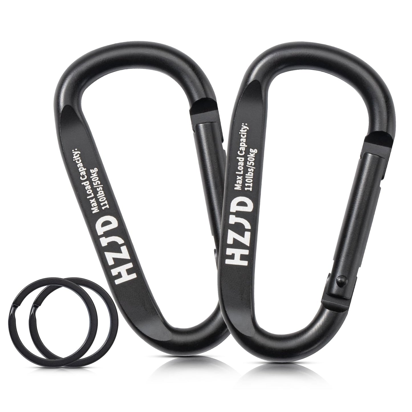 HZJD Carabiner Caribeaner Clip, 110lbs, 3" Aluminum Heavy Duty Black(2PCS)