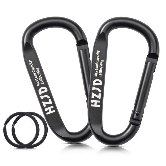 HZJD Carabiner Caribeaner Clip, 110lbs, 3" Aluminum Heavy Duty Black(2PCS)