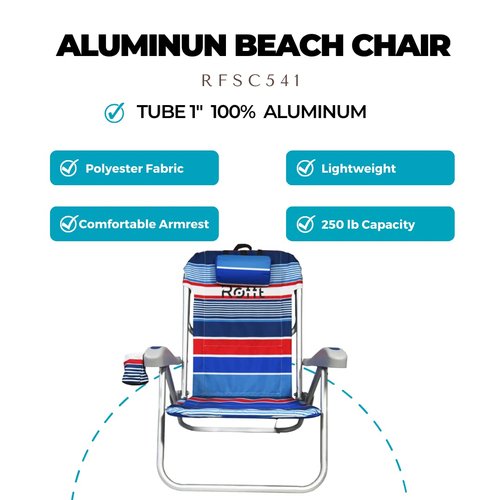 ROFFT Heavy Duty Beach Chair 6 Positions Reclining for Adults Folding Lightweight with Backpack Straps Cooler Cup Holders Big Storage Pillow and Towel bar Lay Flat Position