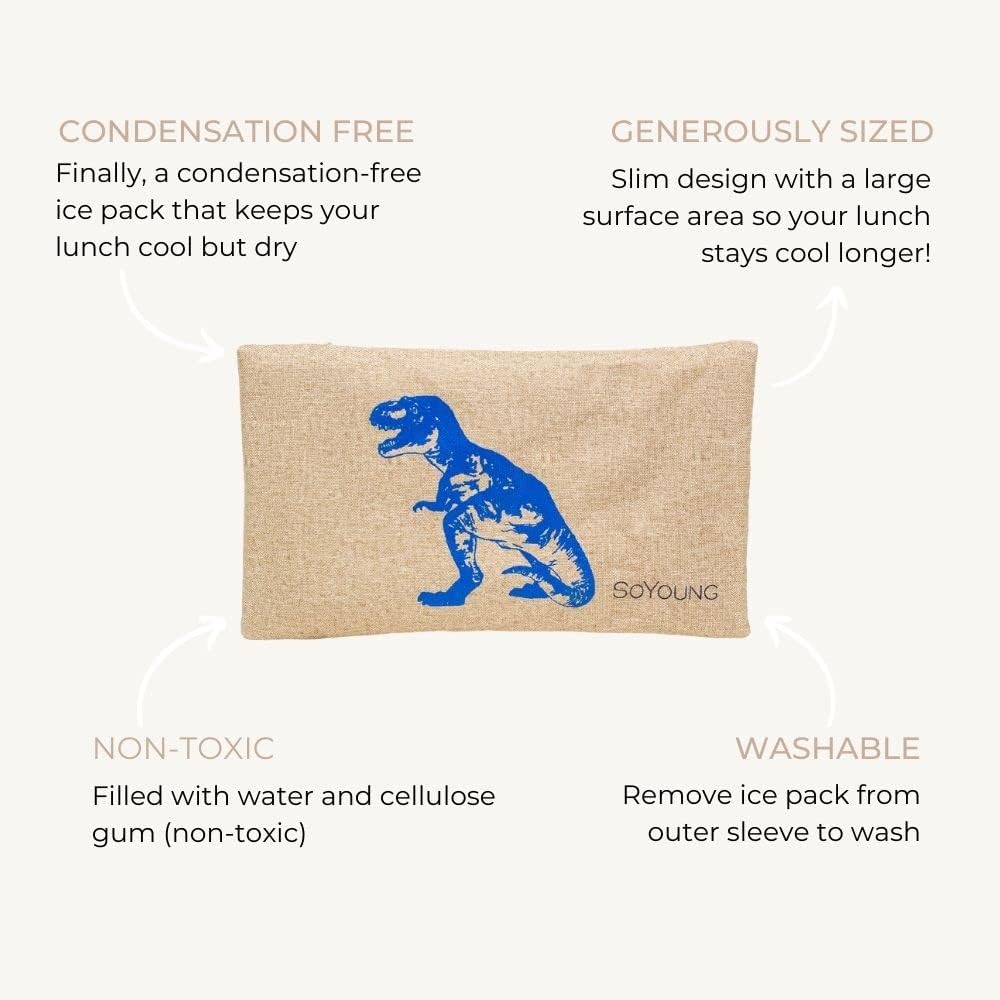 SoYoung Ice Pack - Adults - Kids - Lunch Boxes - Coolers - Backpacks - Eco-Friendly - Non-Toxic - Blue Dinosaur