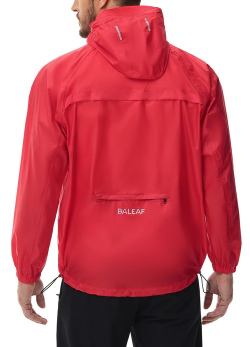 baleaf Men's Light Running Hiking Rain Jacket Waterproof with Hood Windbreaker Pullover Coats Hoodie Packable Red 2XL