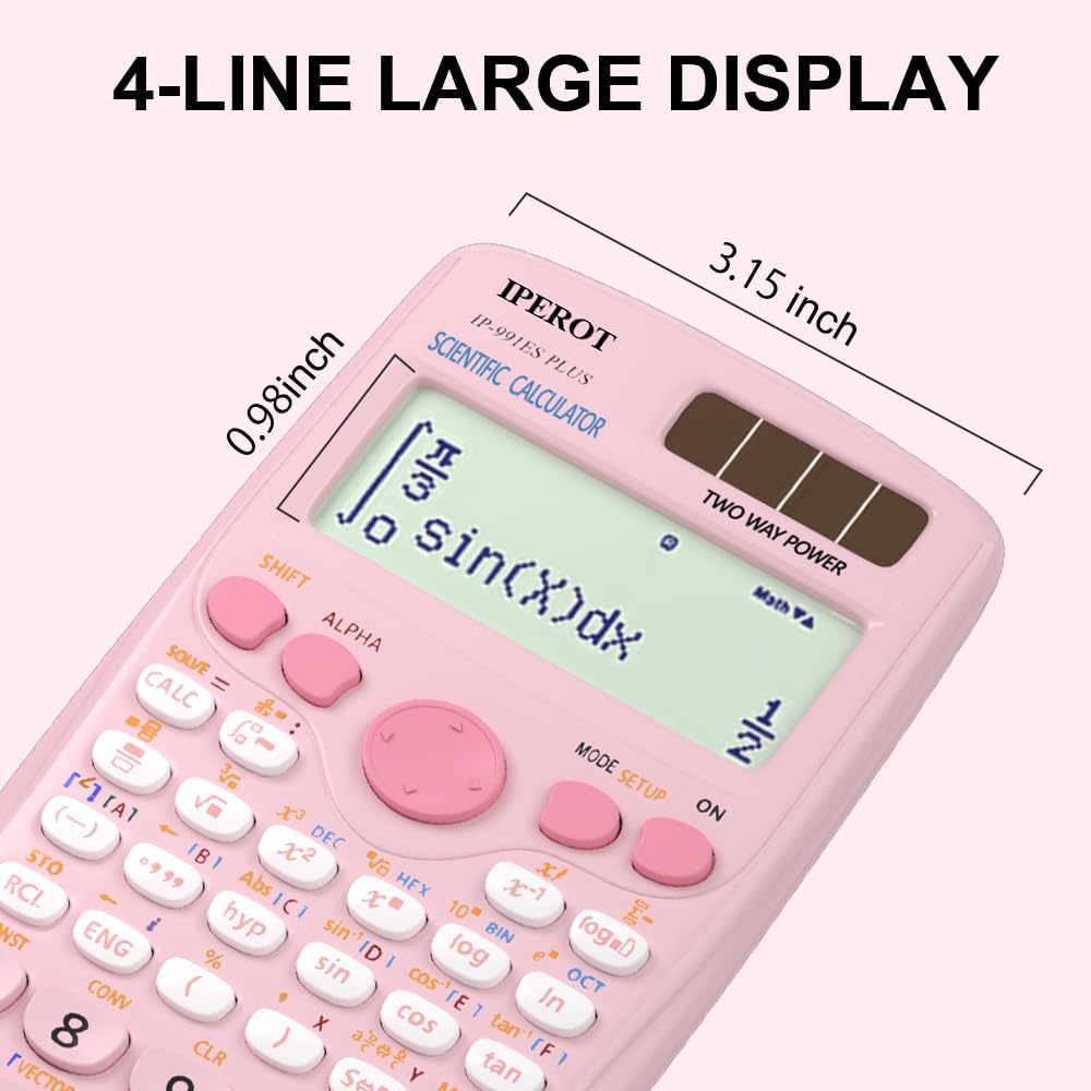 Scientific Calculators, IPEROT Black Math Calculator with 417 Function, Solar Battery Power and 4-Line Display, School Supplies for Middle High College Students Teachers (Black 991ES)