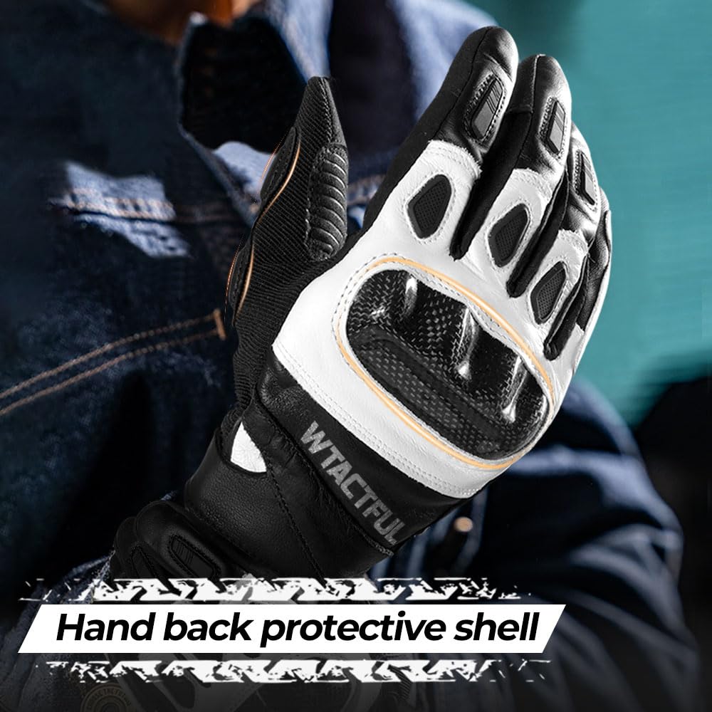 WTACTFUL Carbon Knuckle Motorcycle Gloves for Men and Women Full Finger Touchscreen Motorbike Gloves for BMX ATV MTB Riding Road Racing Motocross Black L