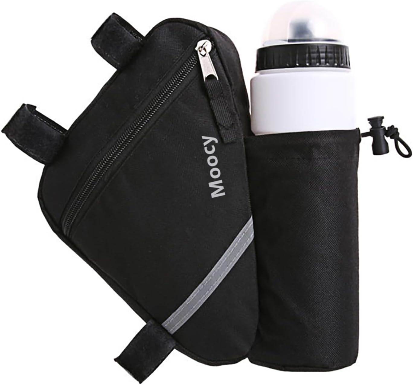 MOOCY Ultralight Reflective Bicycle Triangle Frame Bike Bag with Water Bottle Pouch -Black