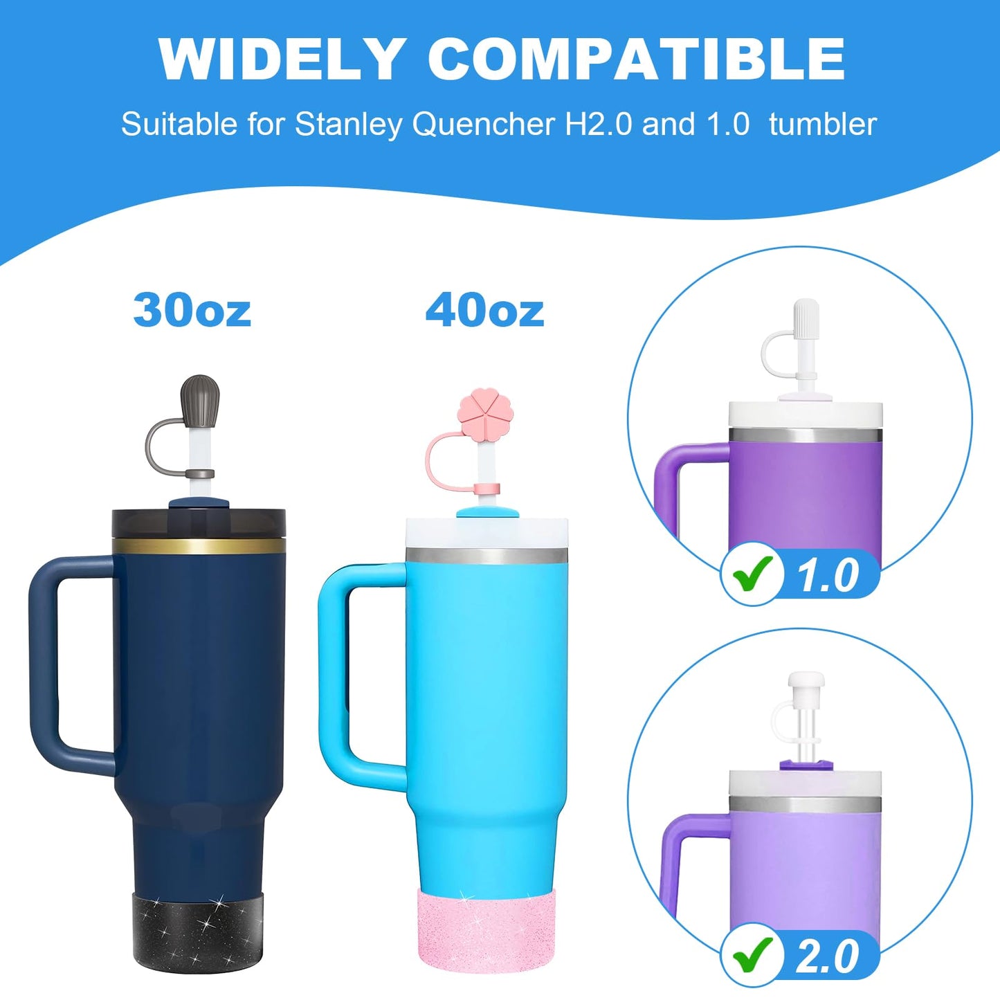 Alwenid Silicone Spill Proof Stopper Set and Protective Boot for Stanley 40oz 30oz Tumbler, Leak Proof Straws Topper, Cover Cap and Anti Slip Bottle Bottom Boot Sleeve for Stanley Mug Cup