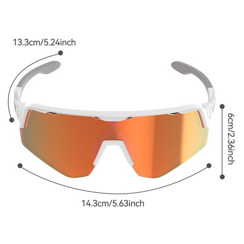 VIKISOIO Photochromic Cycling Glasses Sports Sunglasses for Men Women, UV Protection, Mountain Bike MTB Bicycle Riding (White Frame - Red Len)