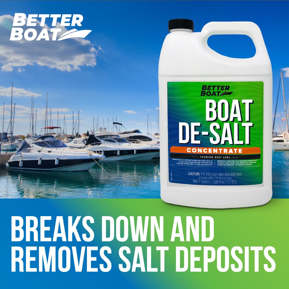Better Boat Salt Remover for Boats Concentrate 1 Gallon, Marine De-Salt Flusher for Outboard and Inboard Engines, Removes and Prevents Salt Build-Up
