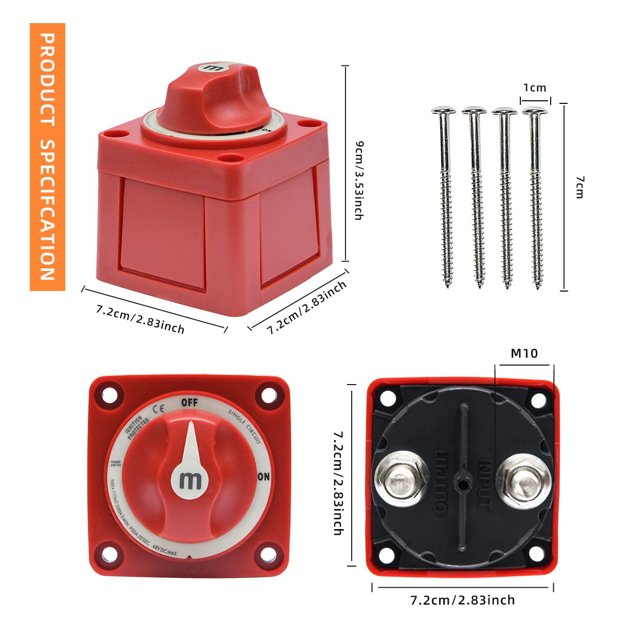 CXBB M Series Battery Switch 6006, Marine Battery Switch 48V 300A Power, for Boat Battery Single Circuit On/Off