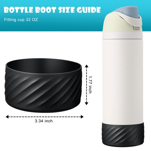 Silicone Boot for Owala 32 OZ Water Bottle, Boots Protector Sleeve Cover Bottom Bumper compatible with FreeSip Owala Water Bottles (Black, 8.5CM Boot Fits Owala 32 OZ Bottle)