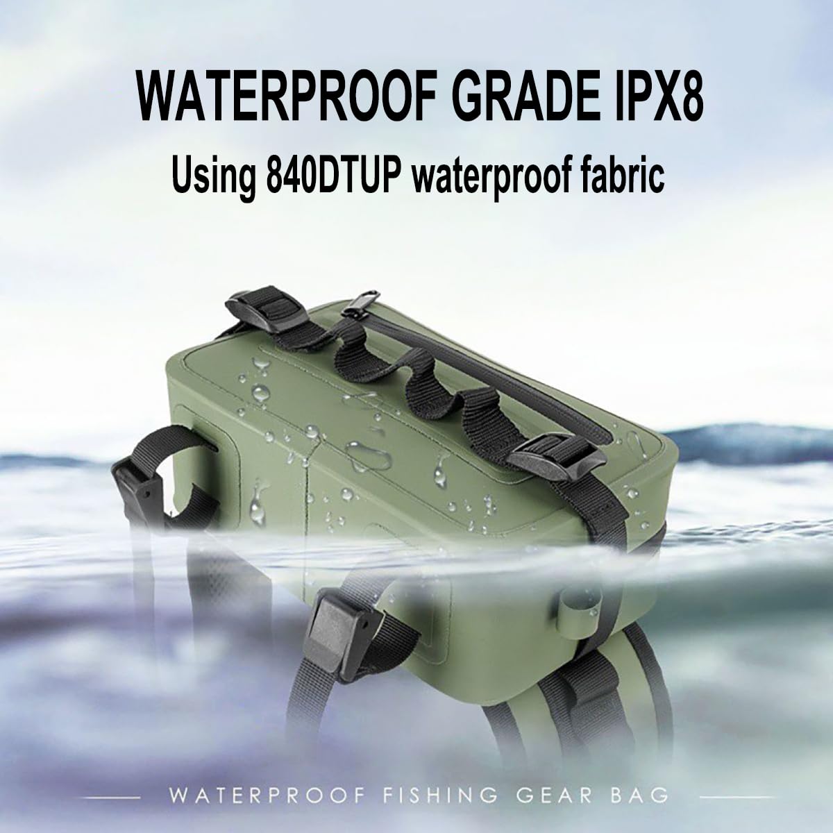 FANGBLUE 2.1L Waterproof Waist Bag - TPU Military Green Packet with Airtight Zipper Closure, Lightweight Sling Bag for River Fly Fishing