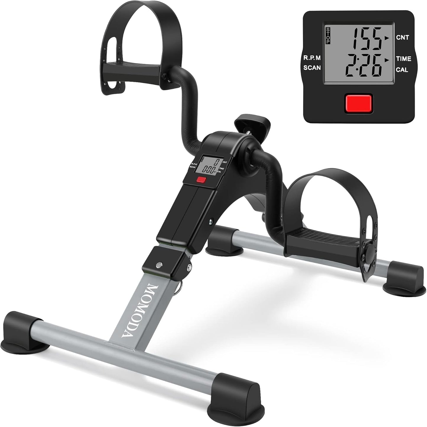 MOMODA Under Desk Pedal Exerciser Mini Bike for Leg/Arm - Foldable Peddler with LCD Display for Home/Office