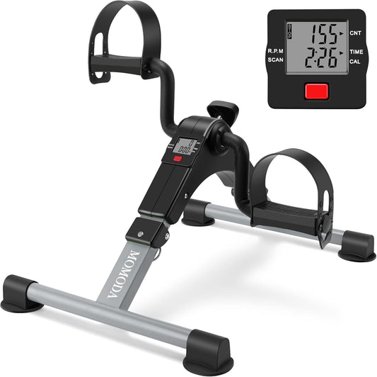 MOMODA Under Desk Pedal Exerciser Mini Bike for Leg/Arm - Foldable Peddler with LCD Display for Home/Office