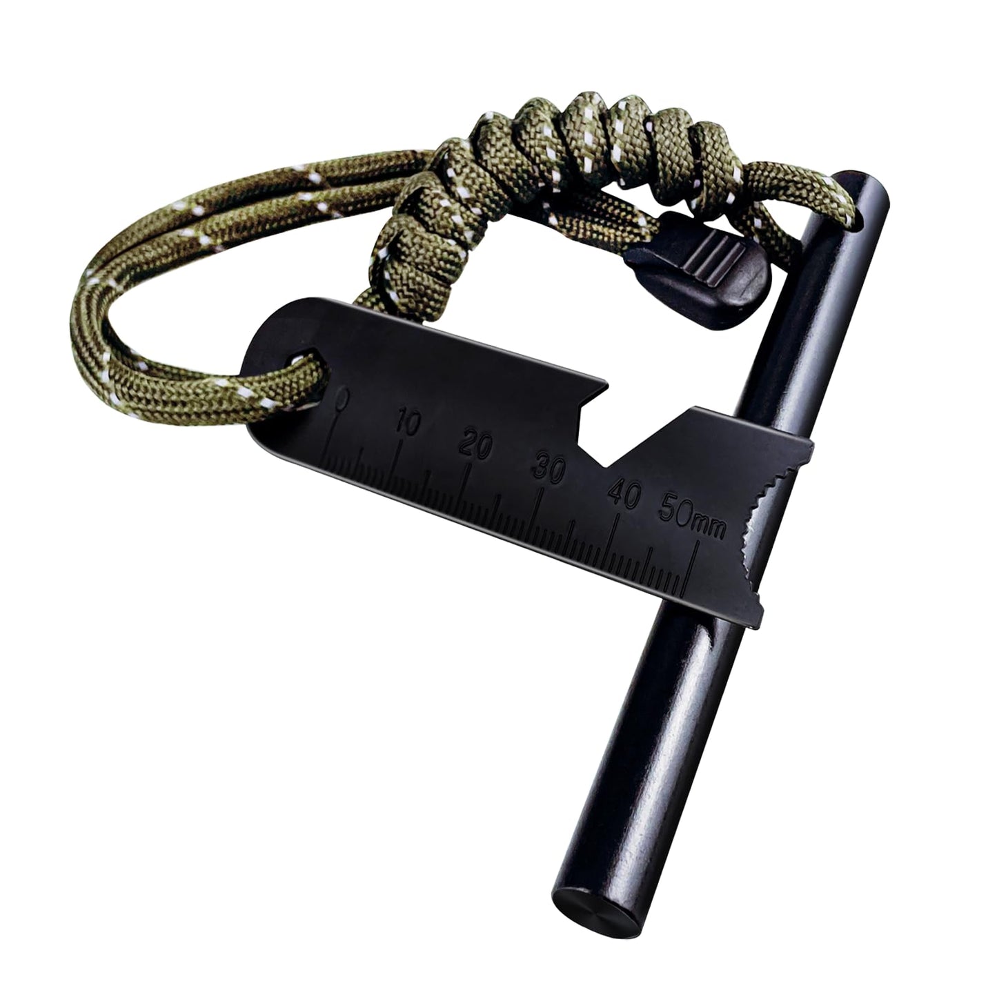 Ferro Rod Outdoor Survival Tire Fire Starter Carabiner Clip Used Bottle Opener, Ruler, Saw
