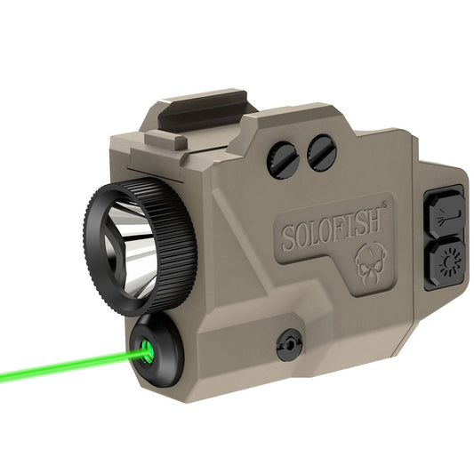 SOLOFISH 650 Lumens Pistol Light and Green Laser Combo, Strobe Function for Tactical Flashlight with Slidable Rail Fits Full Size Guns w/Rail, Magnetic Charging