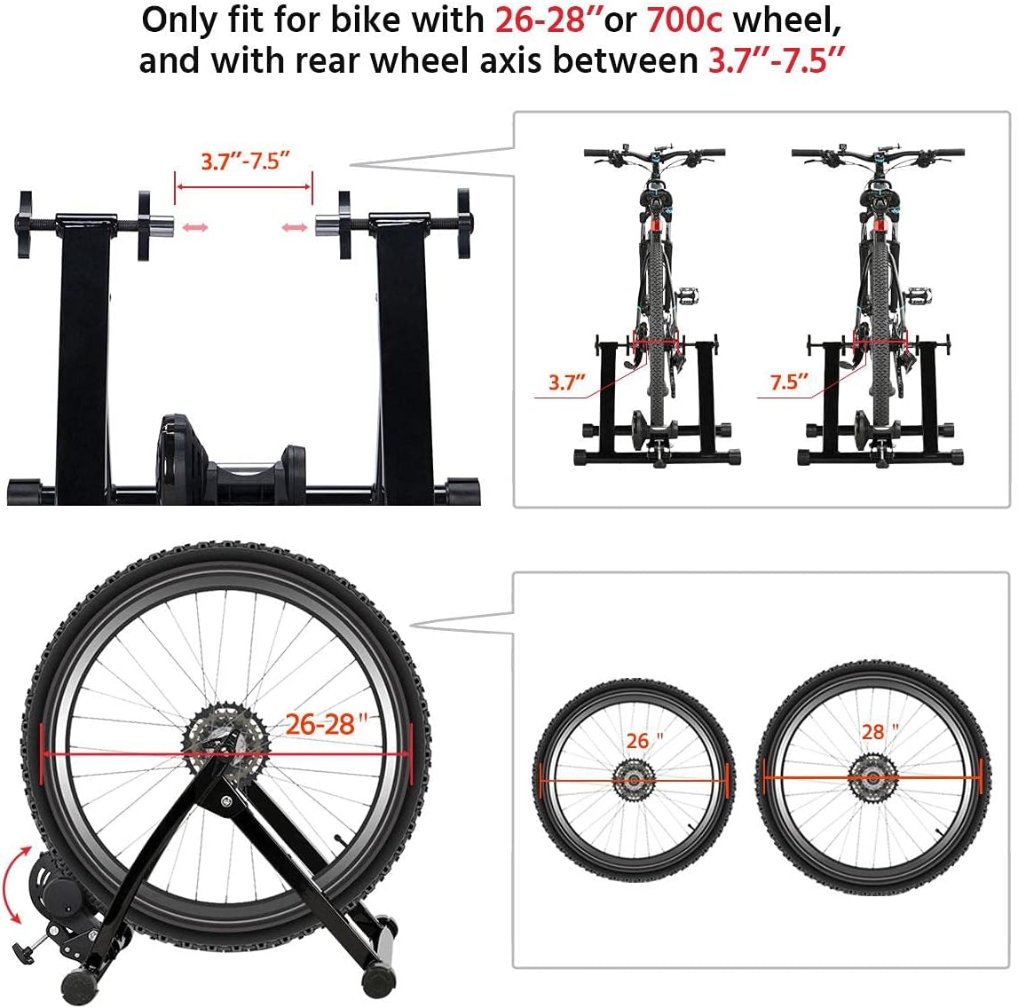 Yaheetech Bike Trainer Stationary Bike Stand Magnetic Bike Trainer Stand for Indoor Riding Premium Steel Bicycle Trainer Accessories Fits for 26in-28in, 700C Wheels