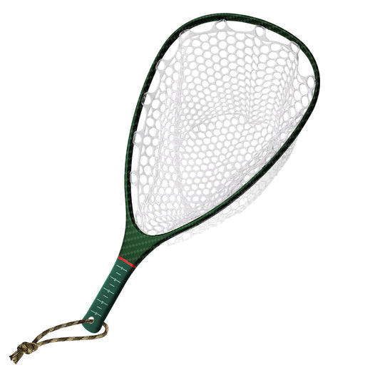 Riverruns Carbon Fiber Landing Net - Fly Floating Fishing Net with Soft Rubber Trout Net and Measuring Lines on The Handle - Lightweight and Durable（Regular Handle/Green/3K）