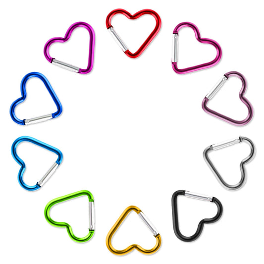 10PCS Heart Shaped Carabiner Keychain Clip Set - Aluminum Ring Climbing Clips for Hammock, Dog Leash, Water Bottle Holder and Keys