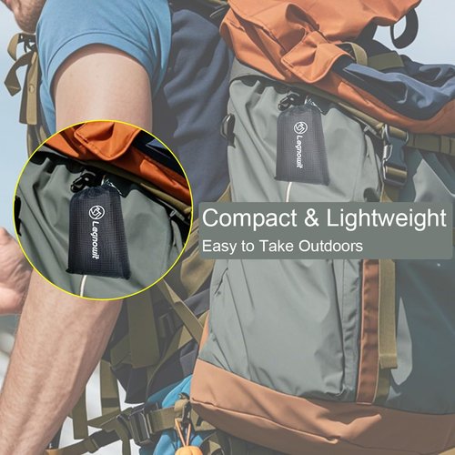 Legnowit Outdoor Pocket Blanket, 55"x39" Waterproof Foldable Compact Small Pincic Blanket, Ultralight Tarp for Camping, Festival, Beach, Hiking, Backpacking, Travel and More, Stakes Included (Black)
