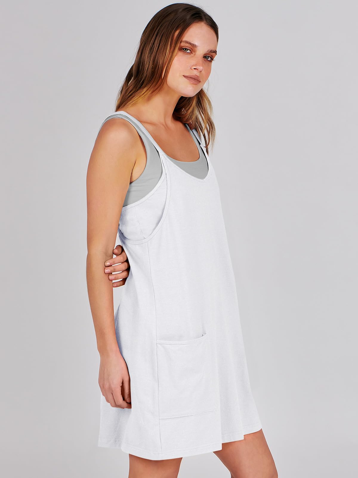 ANRABESS Women Athletic Dress Summer Tennis Workout Active Sports Mini Romper Dress Built in Shorts Travel Vacation Clothes White XX-Large