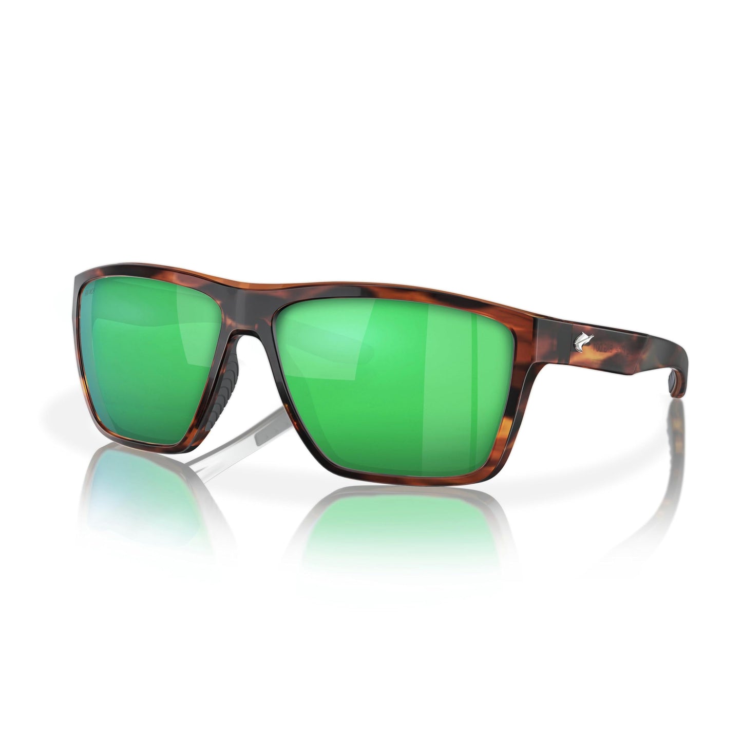 Fin-Nor Men's Rectangular Sunglasses, Green/Copper Glass Lens-Matte Tea Tortoise Frame, L/XL