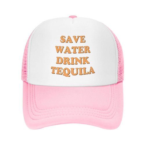 Save Water Drink Tequila Hat Funny Trucker Hats Adjustable Classic Fishing Cap for Men and Women Pink