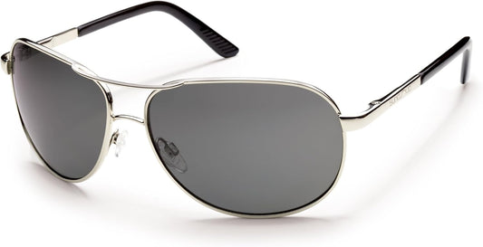 Suncloud Polarized Wire Aviator Sunglasses | Unisex | UV Protection | Spring Hinged | Silicone Nose Pads | Silver Frame & Grey Lenses