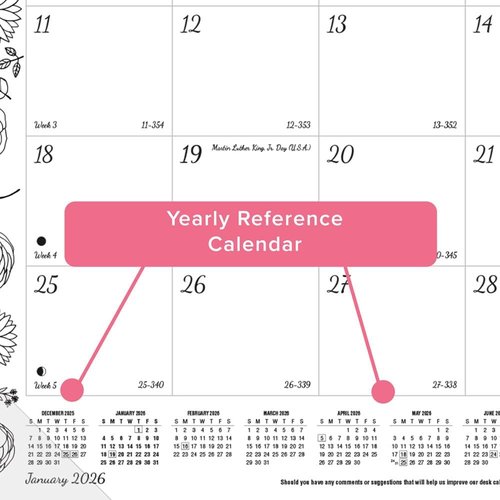 Blueline® 2026 DoodlePlan™ Monthly Coloring Desk Pad Calendar, 12 Months, January to December, 22" x 17", Themes (C2917311-26)