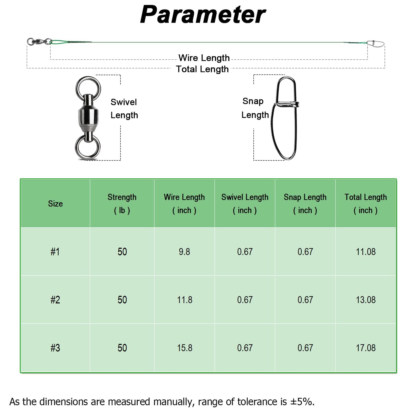 AMYSPORTS Saltwater Steel Fishing Leader Wire Stainless Swivel Fishing Leader Freshwater High Strength Wire Leader Lure Black Nickel #3 50lb 15.8in 20pcs
