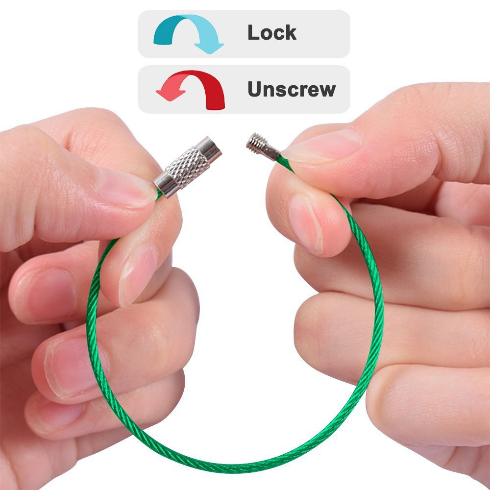 Mini Skater Stainless Steel Wire Cable Key Chain Key Ring Easy to Lock(Black)