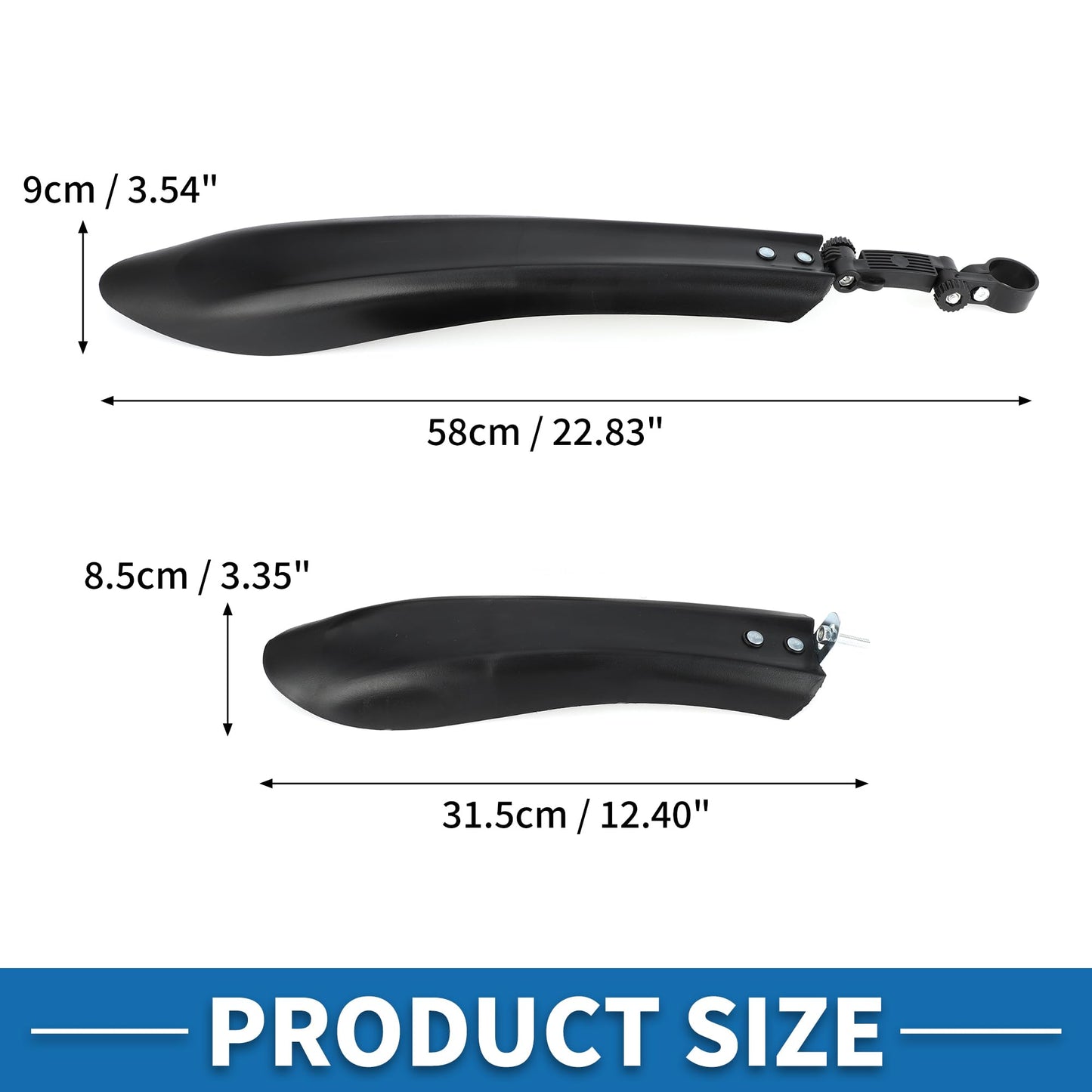 A ABSOPRO Universal Front and Rear Bike Fenders Bicycle Mud Guards Suitable 31.5cm 58cm Durable Cycling Bike Mudguards Set Plastic Black 1 Set