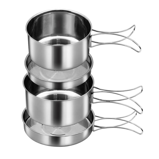 18/8 Stainless Steel Camping Cook Pot Set of 4 pcs, Camping Messware Kit, Camping Cooking Set, Backpacking Camping Cookware, Picnic Camping Cooking Mess Kit