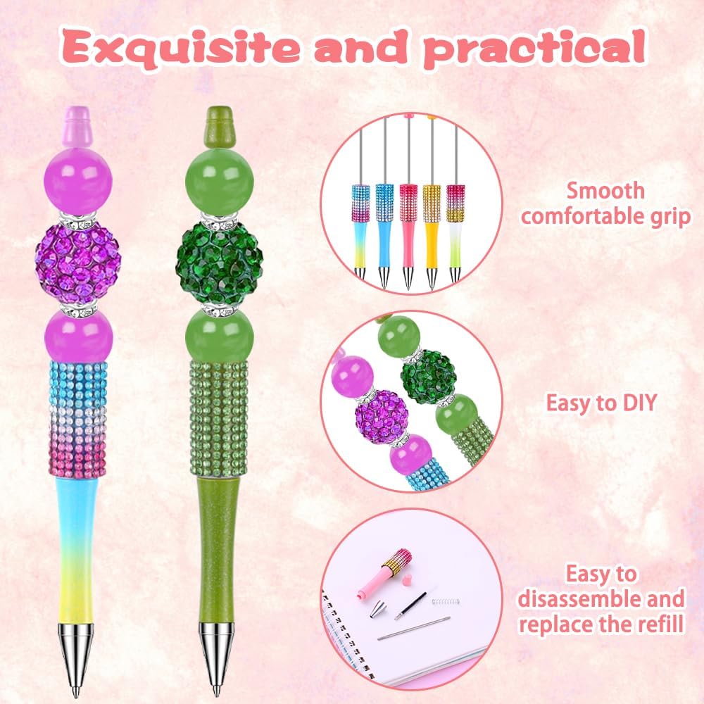 150 Pcs DIY Beadable Pen Kit Multicolor Bulk Ballpoint DIY Crafting Pens with 8 Colors Refills & Bags for Students Teens Teachers School Office Accessories Supplies